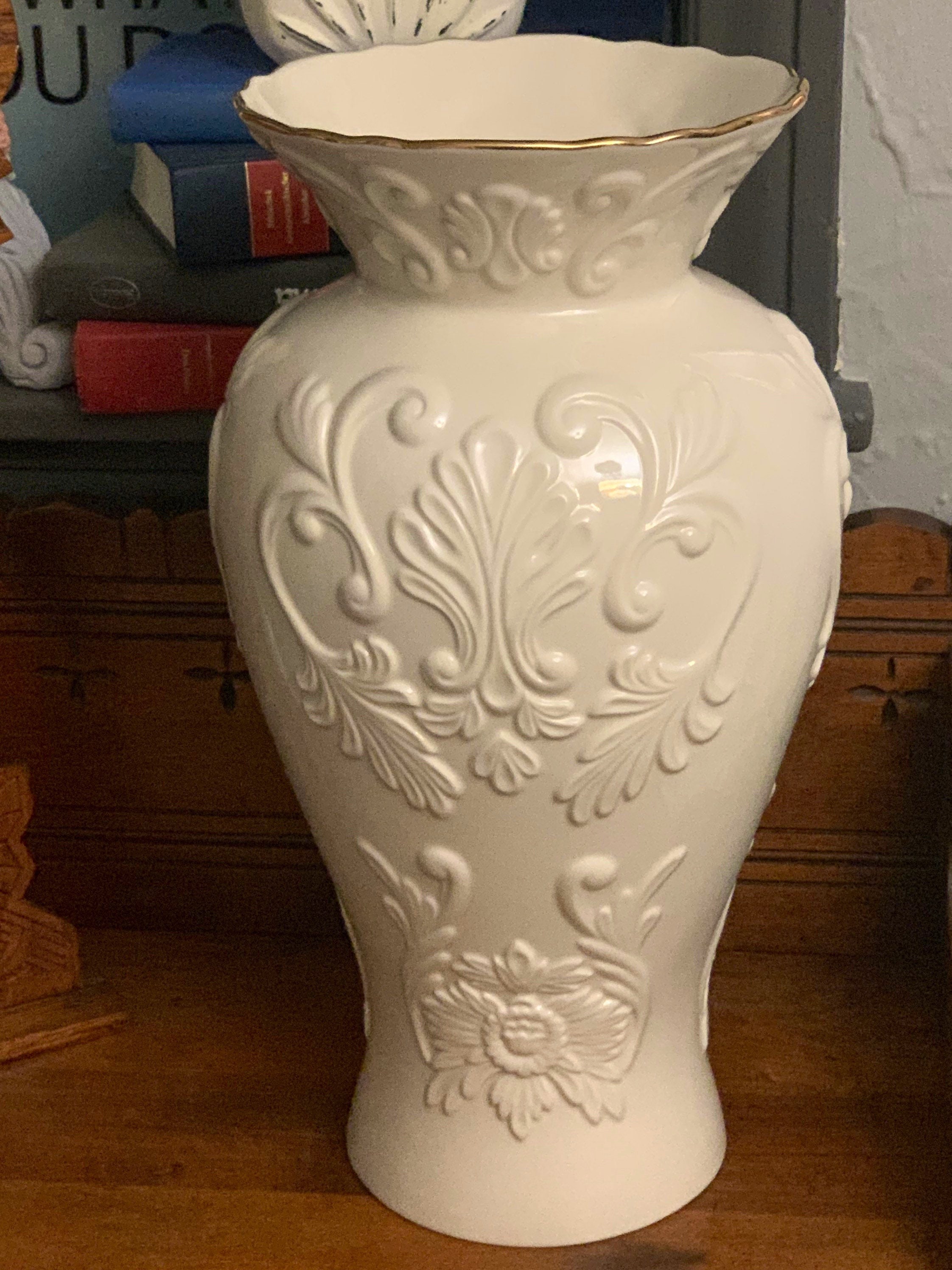 The Annie Lennox Lenox Vase, Ivory Lenox Tall Vase, Gilded, Gold, Fern