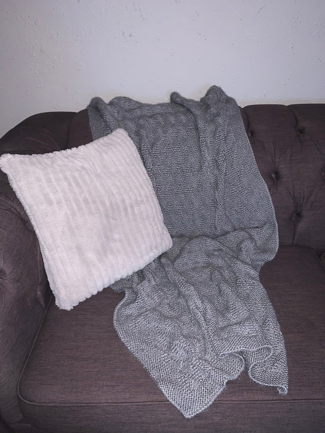 Vintage Afghan Crochet Throw Blanket Grey Knit Raised Zig Zag Etsy