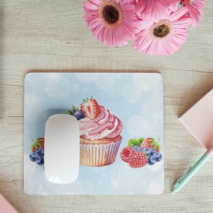 Fruity delight Strawberry Blueberry Cupcake Mouse pad, cute desk decor, cute desk mat, gaming desk pad, pc accessories, desk mat aesthetic