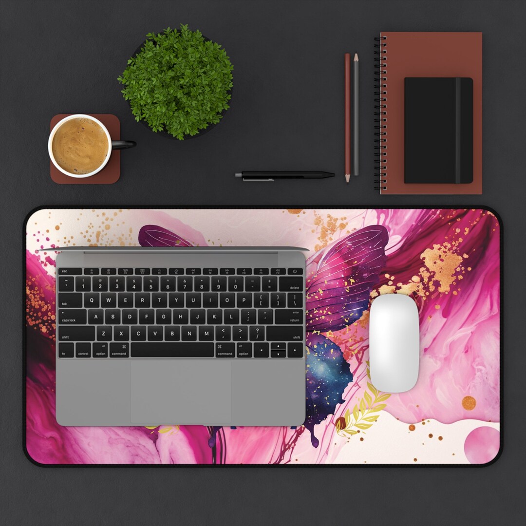 Pink Butterfly Desk Mat Cute Accessories for a Stylish Desk, Desk Mat