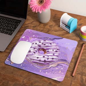 Lila Donut Maus Pad - Niedliche Schreibtisch Einrichtung Wesentlich für einen Süßen Platz auf dem Schreibtisch, Schreibtisch Accessoires, ästhetische Schreibtischmatte, süße Maus Unterlage, Schreibtischunterlage