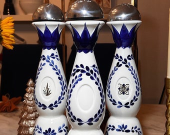 Clase Azul Tequila Bottles, Blue and White Tequila Decanters, Repurposed Clase Azul Bottles, Empty Clean Reposado  Bottles for Repurposing