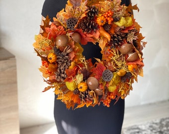 Autumn wreath, autumn fall flowers wreath for your home, fall pumpkin wreath , rustic autumn wreath, farmhouse wreath.