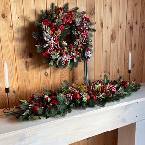 Red christmas wreath for front door with pinecones, red berries and pine. image 5