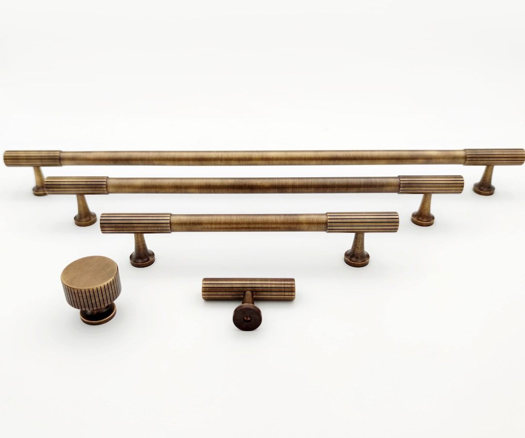 Aged Brass Handles Knurled Design Antique Gold Kitchen Pulls Nordic
