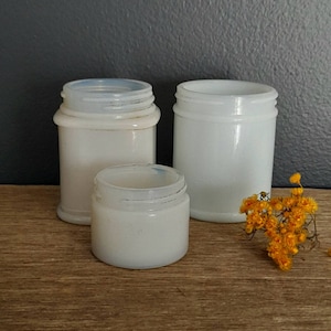 Milk glass vintage jars / sanitarium & other (set of 3)