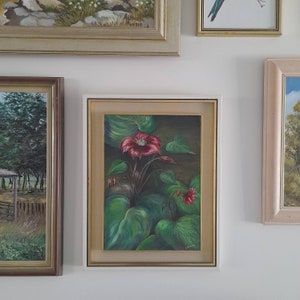 Painting vintage framed oil on canvas / board floral art by Dot Adams