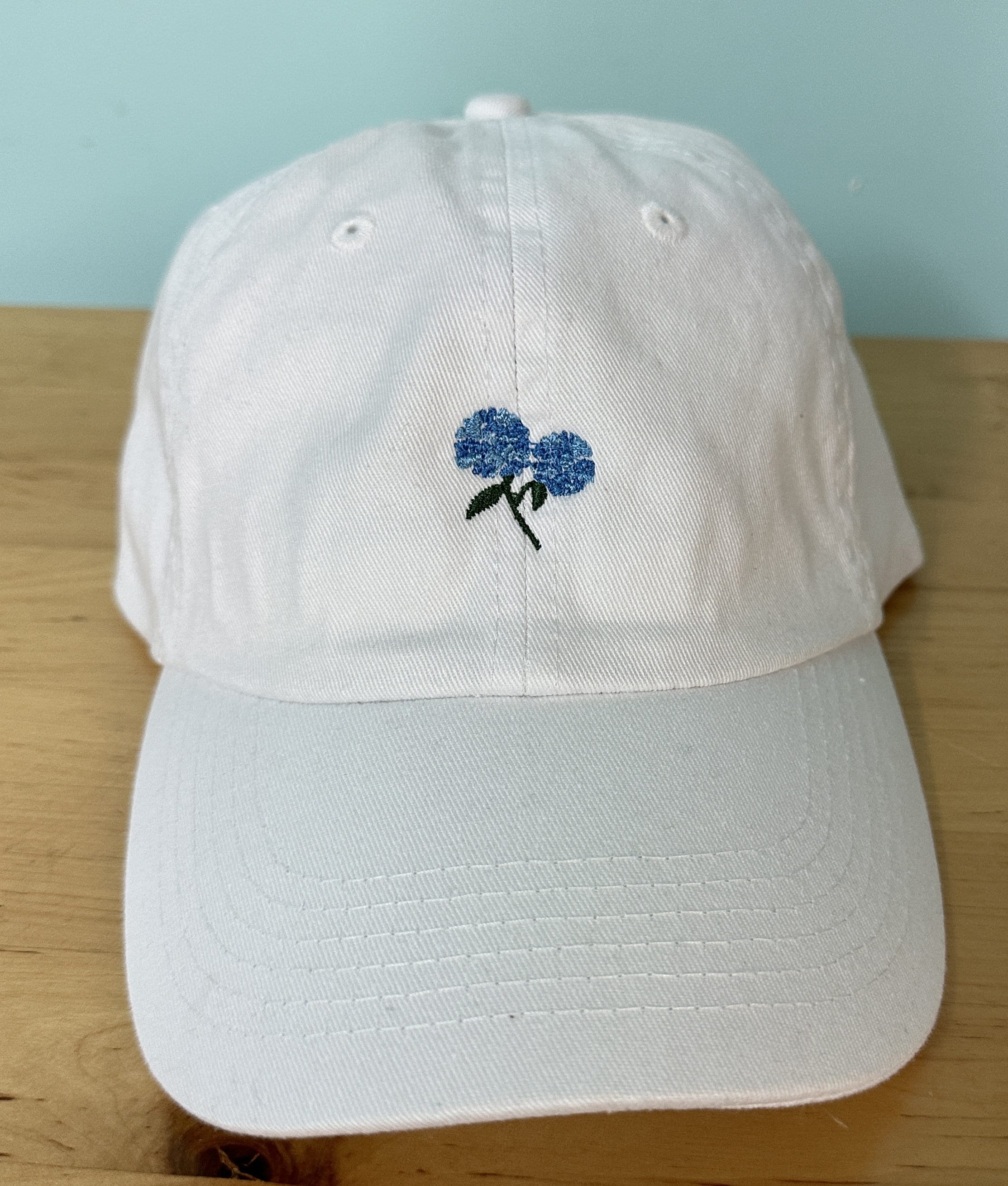 white Hydrangea Baseball Hat~Flower Dad Hat~Pigment Dyed Hat