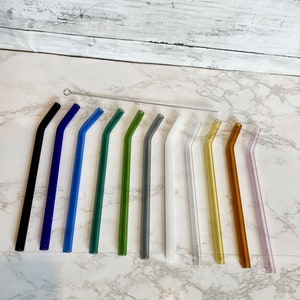 5/11 Set of Straws/Bent Glass Straw Set/Reusable Straw/Eco-Friendly Straw/Color Glass Straw/Nylon Cleaning Brush/10*200mm