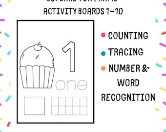 Traçage des numéros pour les enfants d'âge préscolaire, comptage de dix images, impression Montessori (PDF)