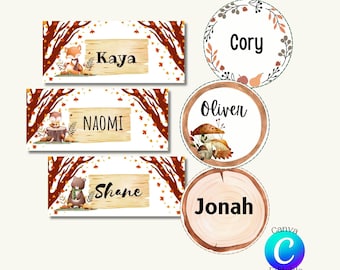 Woodland Animal Classroom Name Tags, Editable Cubby Labels (Digital Download)