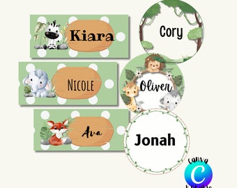 Editable Classroom Name Tags Safari Animals , Cubby Tags For Preschool, Classroom Labels, Printable,  Student Desk Labels