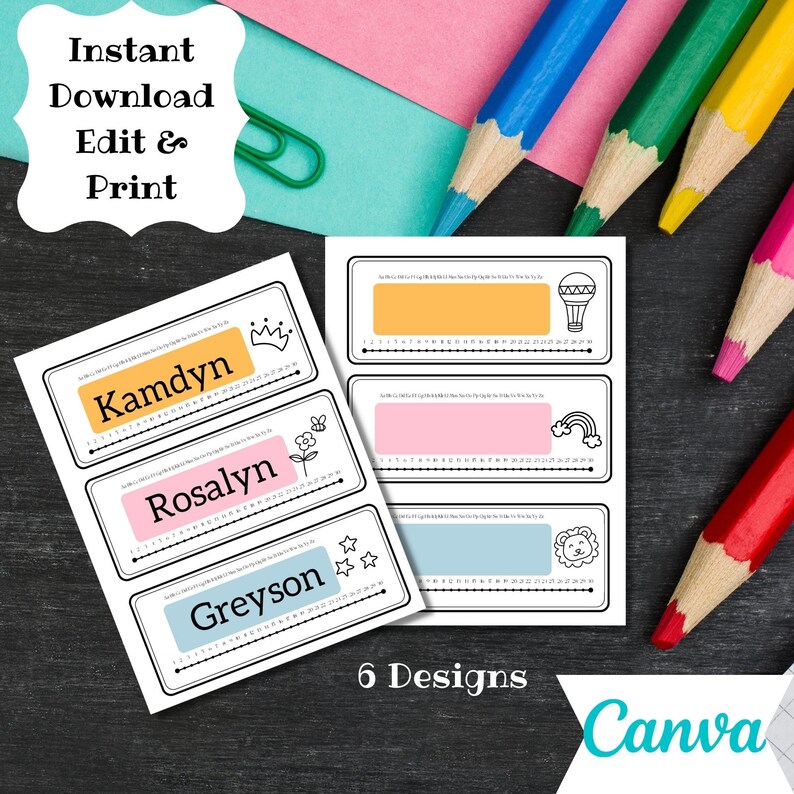 Editable Alphabet & Number Line Desktop Name Tags Cubby Etsy