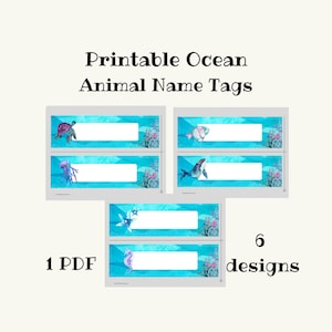 Ocean Animal Name Tags,Printable Desktop tags, Cubby labels, Classroom Name Tags For Elementary and Preschool. Name Labels.