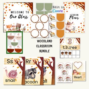 Woodland Classroom Decor Bundle, Editable Woodland Classroom Printable,Woodland Animals Theme, Nature Theme Class Decor, Classroom Decor