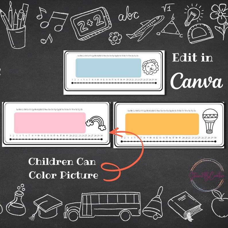 Editable Alphabet & Number Line Desktop Name Tags Cubby Etsy