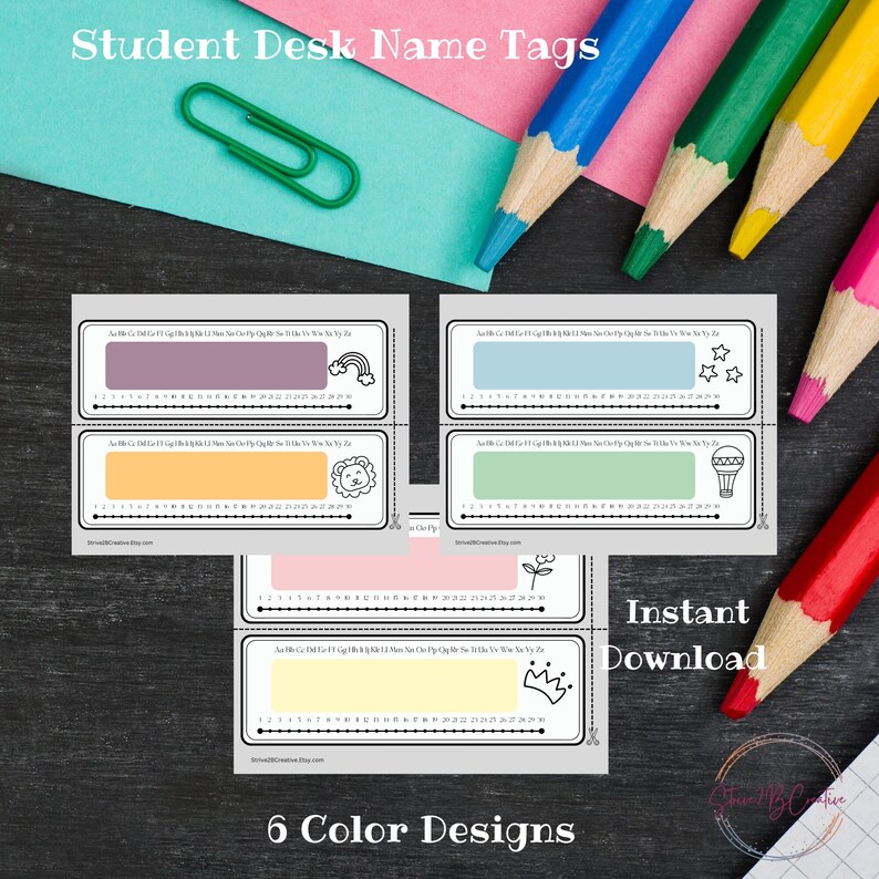 Student Desk Name Tags Alphabet Number Line and Colorable Etsy