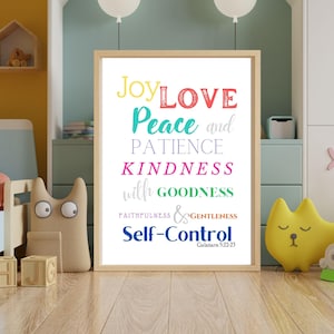 Fruit of the Spirit Wall Art Galatians 5 22, Inspirational Wall Decor, Children Wall Art, Kids Bible Verse Poster, Trendy Christian Wall Art