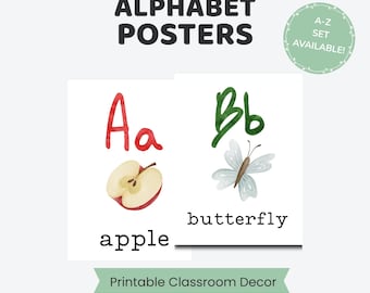 Alphabet-Poster | ABC-Klassenzimmerdeko | Druckbare Alphabet-Wandbilder | Lernposter für Homeschooling & Vorschule