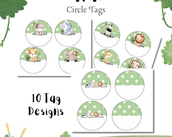 Etiquetas circulares con animales de safari, decoración para el aula (imprimibles)