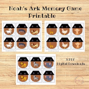 Juego de memoria imprimible con temática del Arca de Noé, juego de emparejamiento de animales, juego de emparejamiento imprimible, actividad divertida para niños, preescolar, educación en el hogar