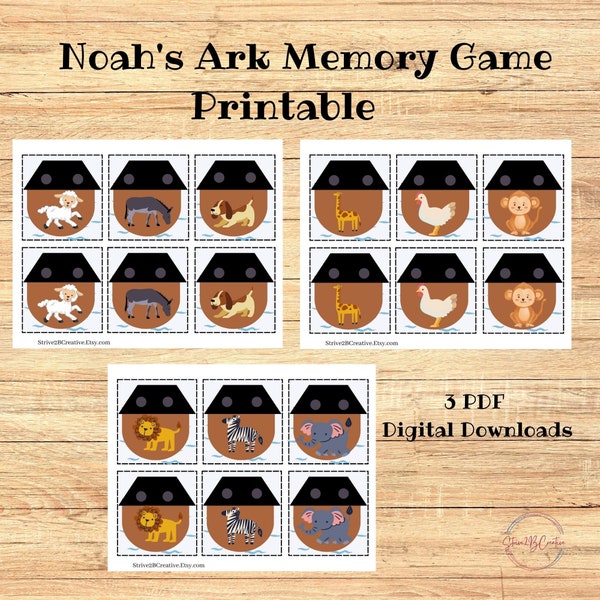 Noah's Ark Themed Printable Memory Game, Animal Matching Game, Printable Matching Game, Fun Activity for Children, Preschool, Homeschool