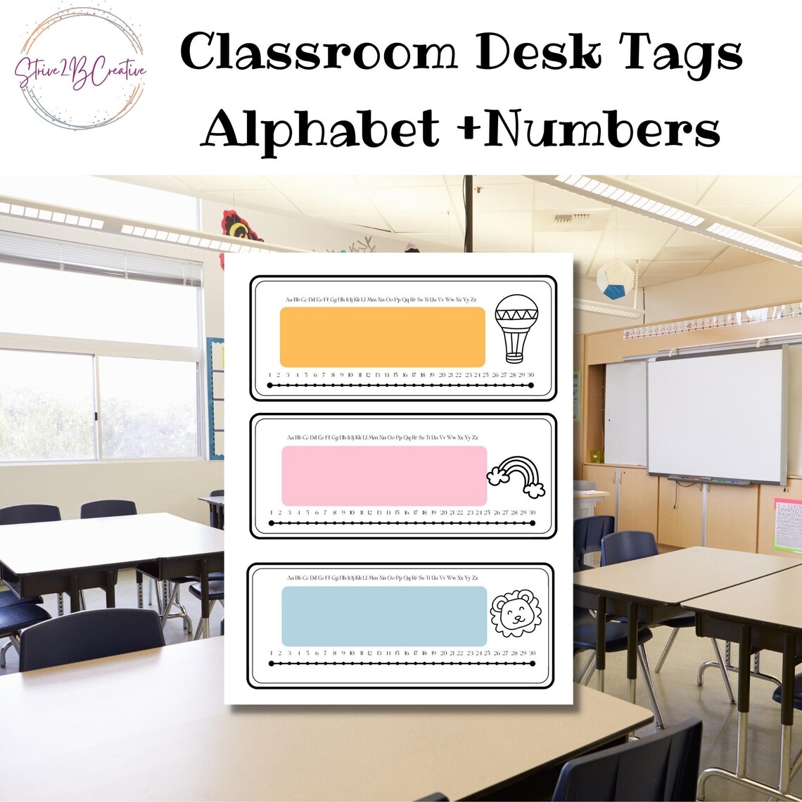 Editable Alphabet & Number Line Desktop Name Tags Cubby Etsy