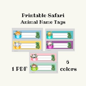Safari Animal Name Tags,Printable Desktop tags, Cubby labels, Classroom Name Tags For Elementary and Preschool. Name Labels.