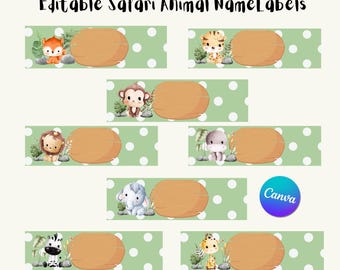 Editable Safari Animal Classroom Name labels, Cubby Tags For Preschool, Baby Animal Labels, Printable Student Desk Labels