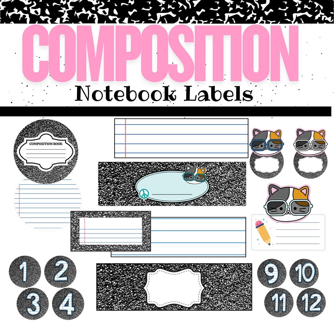 Editable Composition Notebook Labels, Retro Classroom Decor (canva ...
