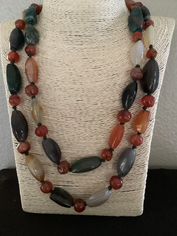 Red, green and orange glass beaded necklace