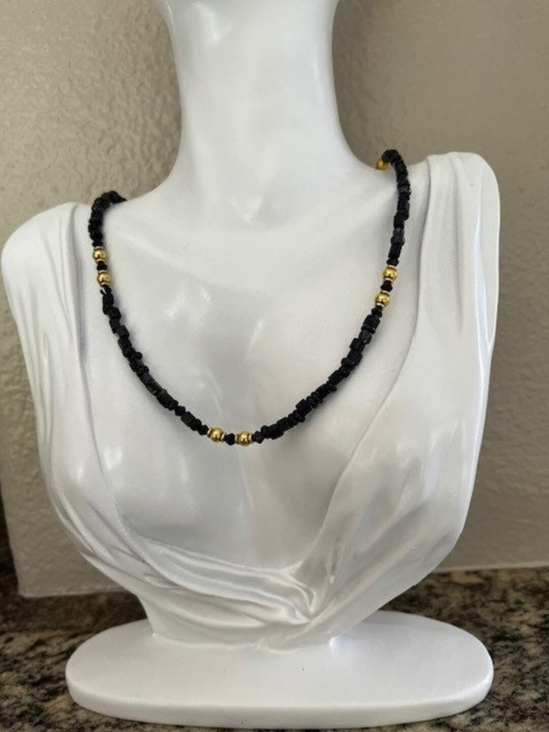 Black Beaded Choker Gold Clasp and Spacers Handmade Seed Etsy