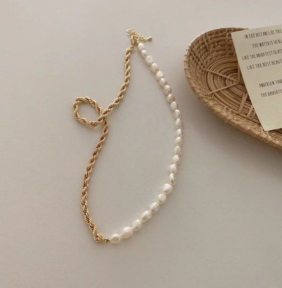 Half Gold Wired and Pearl Necklace – www.zewar.co