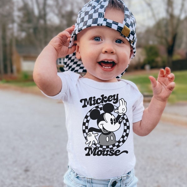 Mickey Mouse Onesie® Aesthetic Disney Checker Graphic Tee Shirt One Piece Gift For Baby Girl Boy Infant Toddler Youth Wear For Disney Trip