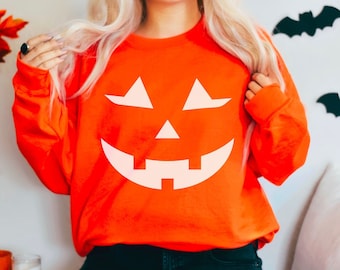 Halloween Pumpkin Face Sweatshirt, Pumpkin Face Sweatshirt for Women, Cute Halloween Pumpkin Season Sweatshirt, Spooky Halloween Sweater
