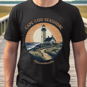 Cape Cod Seashore t-shirt | Sun, sea, and a lighthouse capture the Cape in summer in this comfy and stylish t-shirt | Summer vacation 2023
