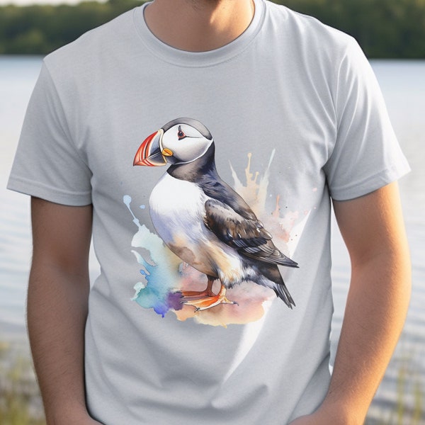 Puffin watercolor style t-shirt, great gift for anyone who loves marine wildlife - Maine, Alaska, Canada