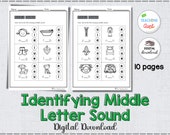 Identifying Middle Sound Worksheets, Phonics Worksheets, Middle Sound Worksheets, Preschool Printable, Homeschool Activity, A4 and 8.5"x11"