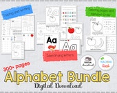 Alphabet Worksheets Bundle 400+ pages, Preschool Printable, Kindergarten Worksheets, Tracing Letters, Alphabet Flashcards, Coloring Pages