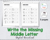 CVC Words Worksheets, Phonics Worksheets, Middle Sound Worksheets, Write the missing letter, Preschool Printable, A4 and 8" x 11"