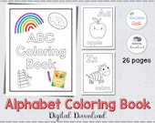 Alphabet Coloring Book Preschool Pre-K Kindergarten Worksheets, Alphabet Coloring Pages, Homeschool Activity 26 pages, A4 and 8.5” x 11”