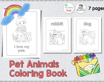 Pet Animals Coloring Book Preschool Pre-K Kindergarten Worksheets, Activity Pages, Animals Coloring Pages, A4 and 8.5” x 11”