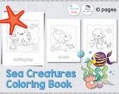 Sea Creatures Coloring Book Preschool Pre-K Kindergarten Worksheets, Activity Pages, Homeschooling, Sea Animals, 10 pages, A4 and 8.5” x 11”