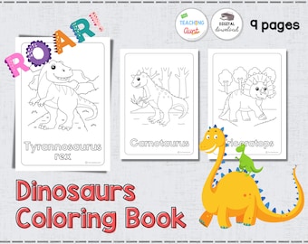 Dinosaurs Coloring Book Preschool Pre-K Kindergarten Worksheets, Activity Pages, Dinosaurs Coloring Pages, 9 pages, A4 and 8.5” x 11”