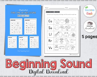 Kindergarten Phonics Worksheets, Beginning Letter, Beginning Sound  Worksheets, Preschool Printable, A4 and 8.5" x 11"