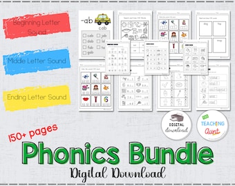 Phonics Worksheets Bundle 150+ pages, Preschool Printable, CVC Worksheets for Kindergarten, CVC Word Families, Easy CVC Words