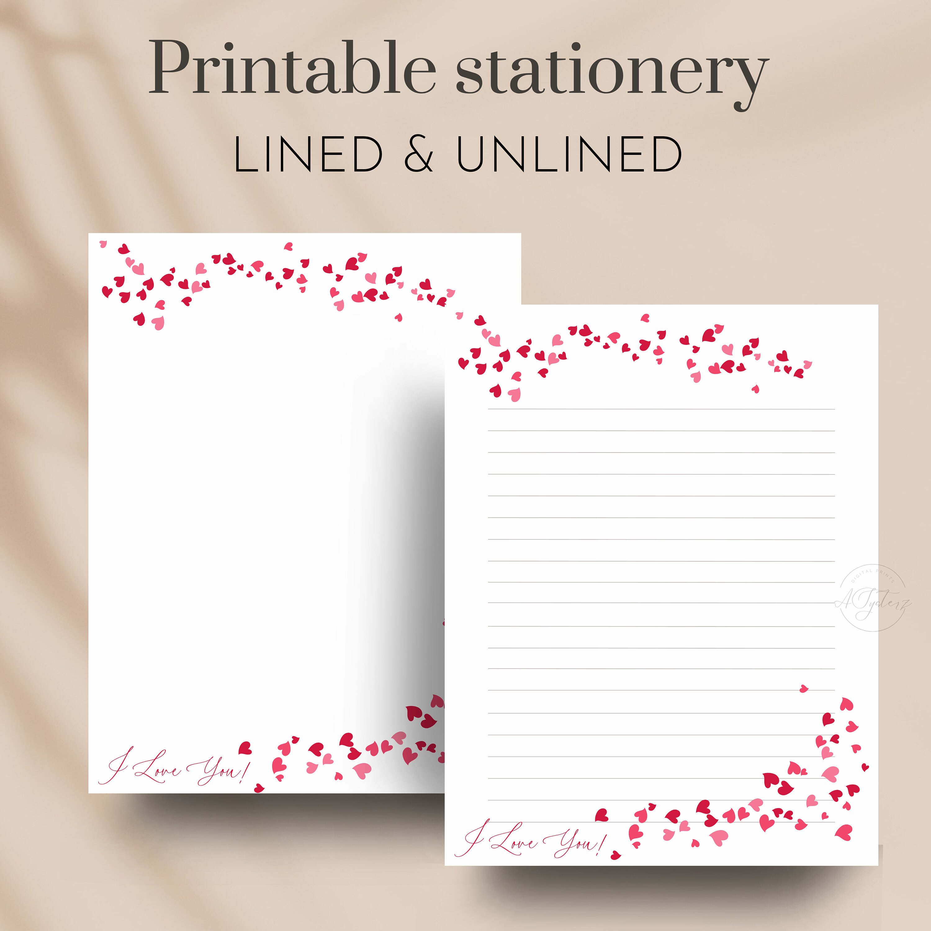 I Love You Printable Stationery, Valentines Day Notes, Writing Love Letter,  Hearts Paper Set, Cute Love Notes, Valentines Love Letter - Etsy