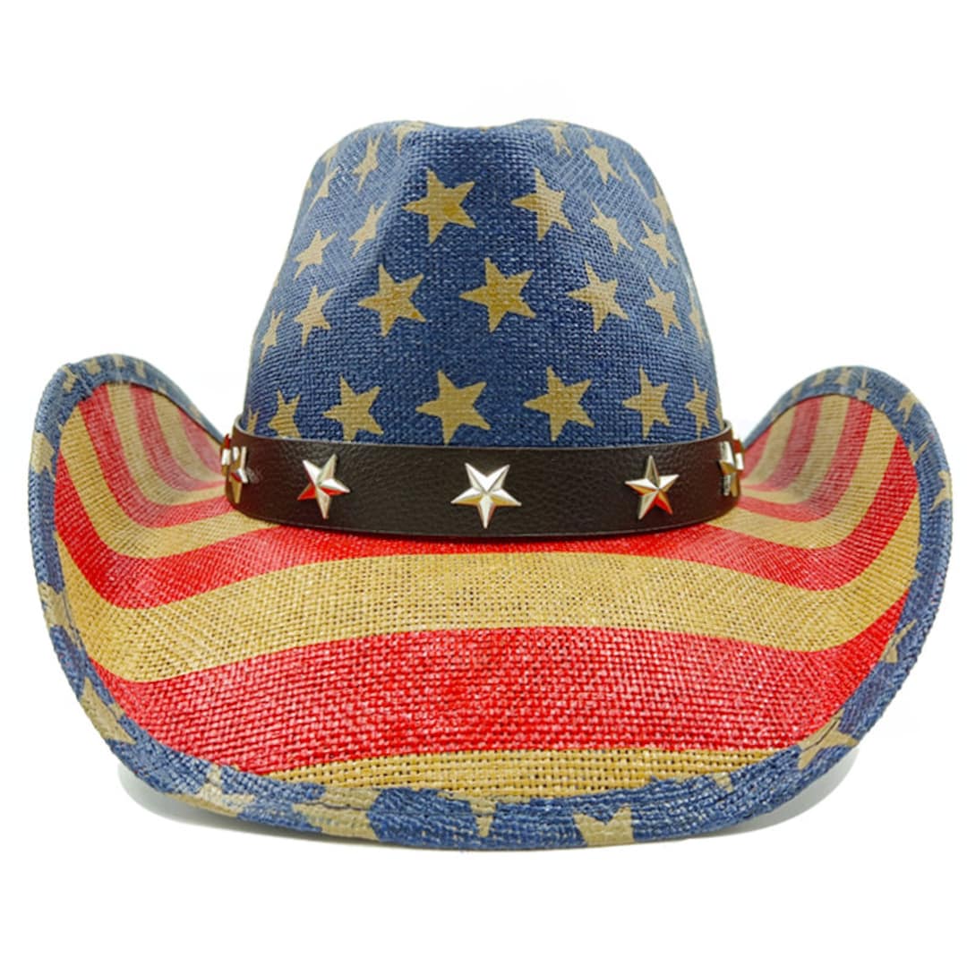 American Flag Straw Hat Straw Cowboy Hat Straw Cowgirl Hat Etsy
