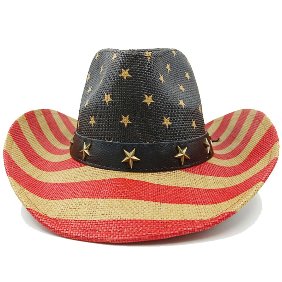 American Flag Straw Hat Straw Cowboy Hat Straw Cowgirl Hat Etsy