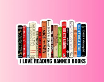 I Love Reading Banned books vinyl sticker, vinyl decal sticker for laptops, cars, hydroflask, toolbox, Free Shipping